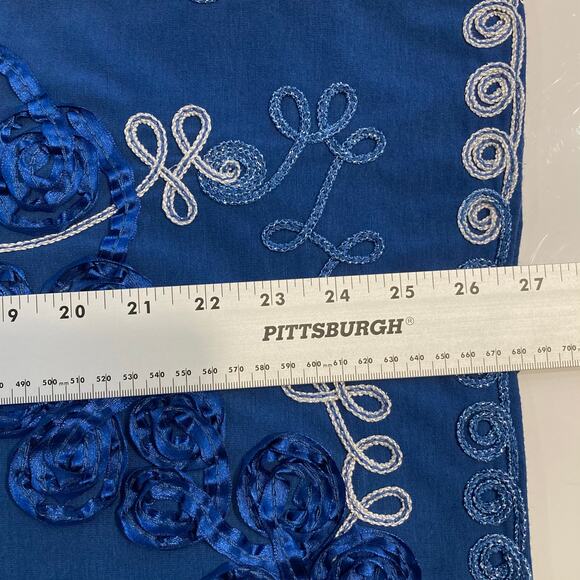 Nwot ONCE AGAIN Top M Blue Embroidery Silver Ribbon-Soutache-Floral Long-Sleeve - Picture 9 of 10